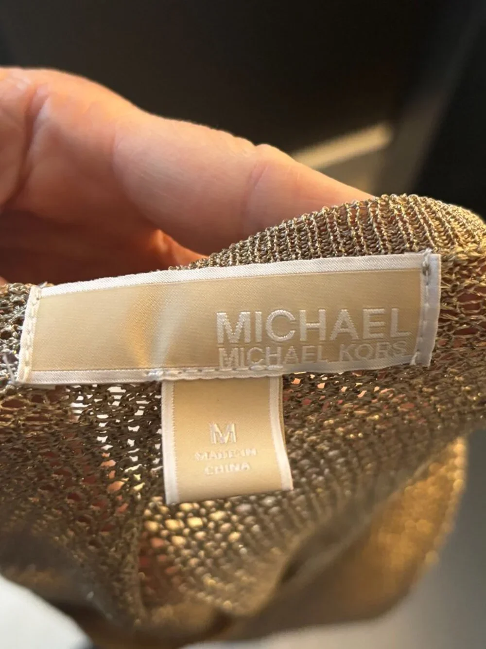 MICHAEL Michael Kors Metallic Gold Mesh Beach Cover-Up Long Top High-Low Sz M